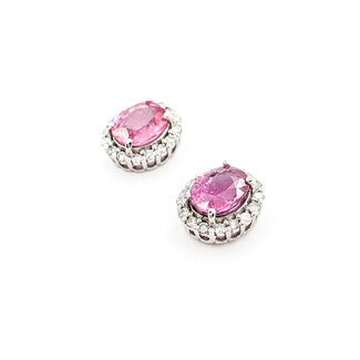 Earrings 0.40ctw Round Diamonds Stud 2.49ctw Pink Sapphire 10x10mm 18kw 124034157
