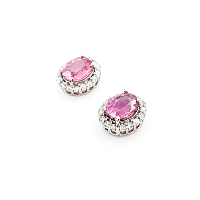 Earrings 0.40ctw Round Diamonds Stud 2.49ctw Sapphire 10x10mm 18kw 124034157