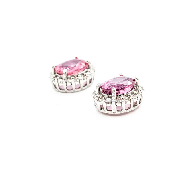 Earrings 0.40ctw Round Diamonds Stud 2.49ctw Pink Sapphire 10x10mm 18kw 124034157