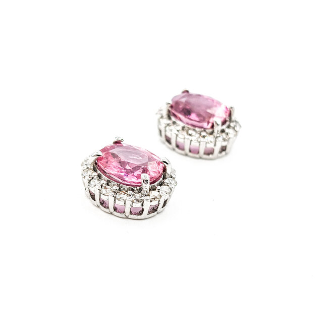 Earrings 0.40ctw Round Diamonds Stud 2.49ctw Sapphire 10x10mm 18kw 124034157