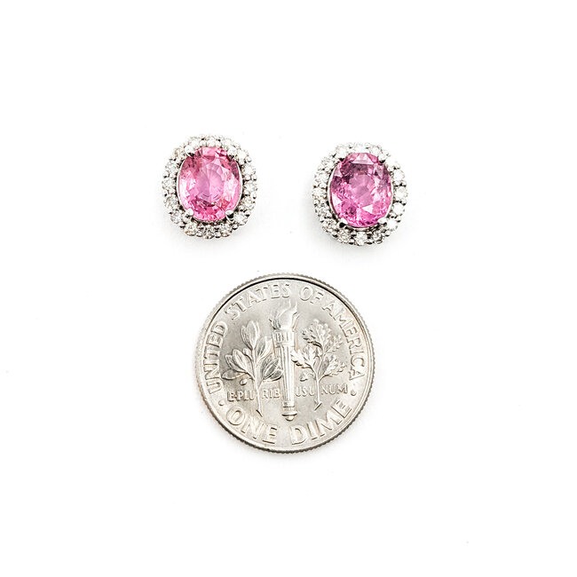 Earrings 0.40ctw Round Diamonds Stud 2.49ctw Pink Sapphire 10x10mm 18kw 124034157