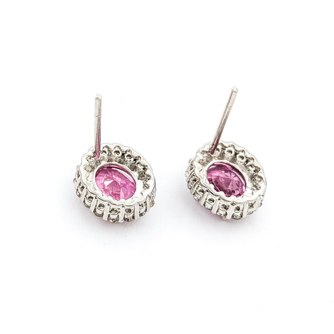 Earrings 0.40ctw Round Diamonds Stud 2.49ctw Pink Sapphire 10x10mm 18kw 124034157
