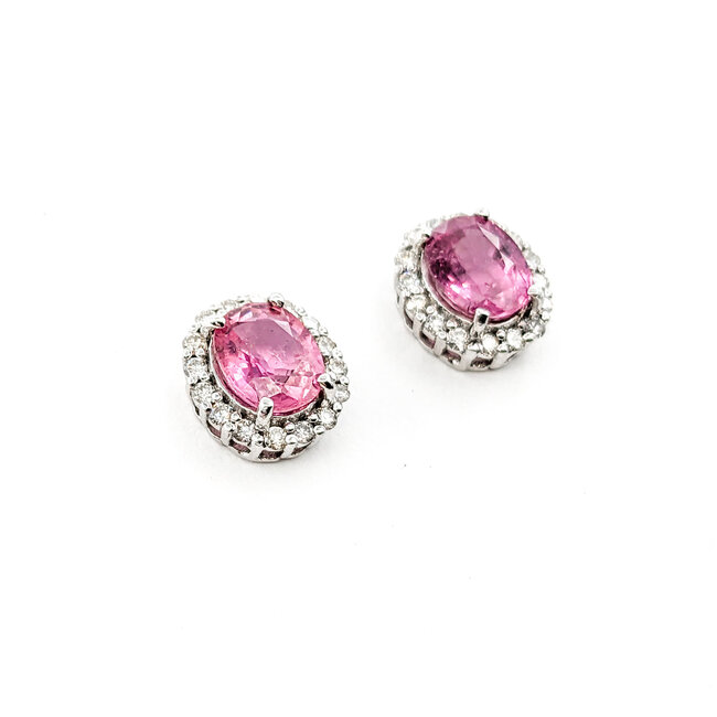 Earrings 0.40ctw Round Diamonds Stud 2.49ctw Pink Sapphire 10x10mm 18kw 124034157