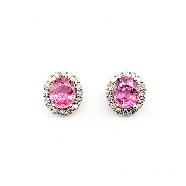 Earrings 0.40ctw Round Diamonds Stud 2.49ctw Pink Sapphire 10x10mm 18kw 124034157