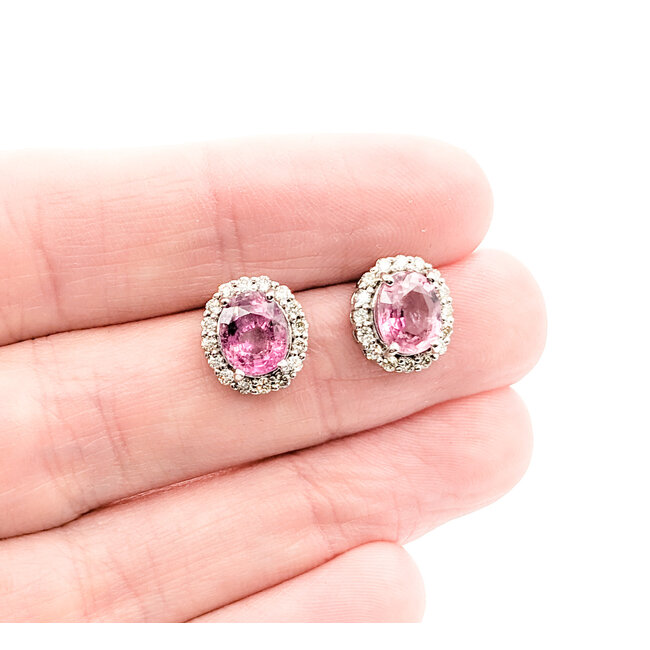 Earrings 0.40ctw Round Diamonds Stud 2.49ctw Sapphire 10x10mm 18kw 124034157
