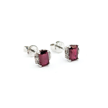 Earrings 0.06ctw Round Diamonds 1.20ctw Ruby 7x6.7mm 14kw 124034153