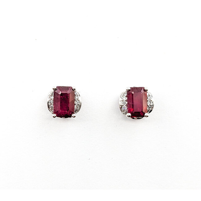 Earrings 0.06ctw Round Diamonds 1.20ctw Ruby 7x6.7mm 14kw 124034153