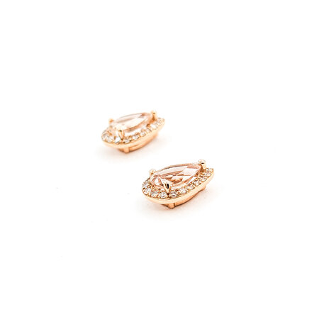 Earrings 0.10ctw Round Diamonds Pear Stud 1.40ctw Morganite 8.5x6.1mm 14kr 124034155