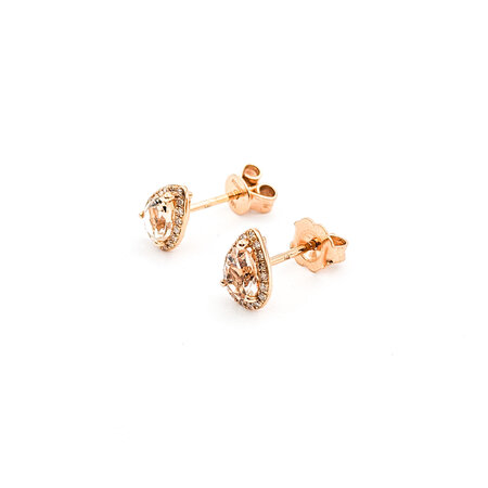 Earrings 0.10ctw Round Diamonds Pear Stud 1.40ctw Morganite 8.5x6.1mm 14kr 124034155