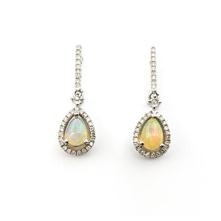 Earrings 0.16ctw Round Diamonds Drop .60ctw Opal .9x.25" 14kw 124034150
