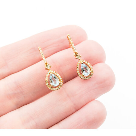 Earrings 0.16ctw Round Diamonds Drop 0.70ctw Aquamarine .75x.25" 14ky 124034163