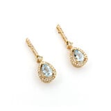  Earrings 0.16ctw Round Diamonds Drop 0.70ctw Aquamarine .75x.25" 14ky 124034163