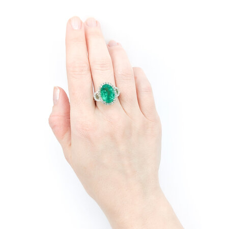 Ring Halo .59ctw Round Diamonds 5.44ct GIA Emerald 18kw sz6.75 224030152