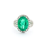  Ring Halo .59ctw Round Diamonds 5.44ct GIA Emerald 18kw sz6.75 224030152