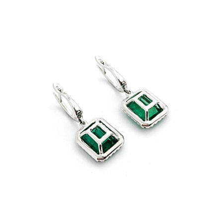 Earrings .32ctw Round Diamonds Dangle Halo 3.86ctw GIA Emeralds 25x9.5mm 18kw 224024156