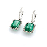  Earrings .32ctw Round Diamonds Dangle Halo 3.86ctw GIA Emeralds 25x9.5mm 18kw 224024156