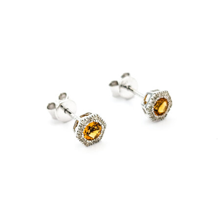 Earrings 0.12ctw Round Diamonds Stud .25ctw Citrine 5.5x5.5mm 10ky 124034164