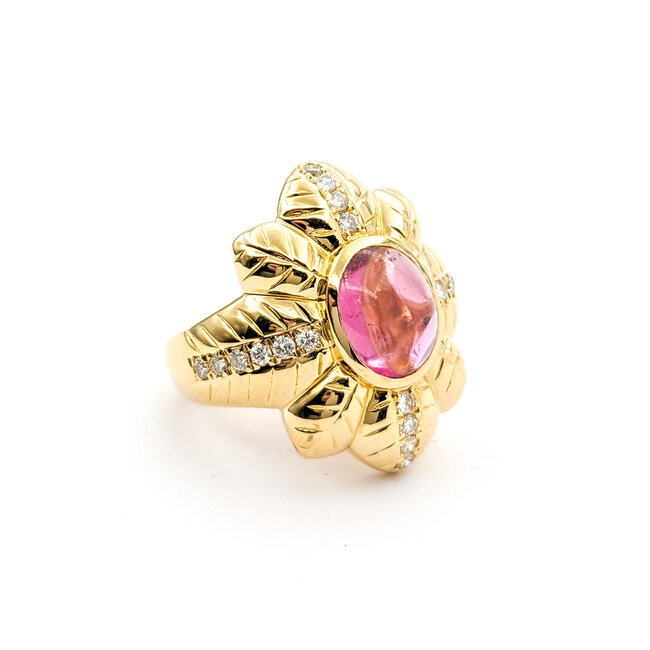 Ring Palm Motif .40ctw Round Diamonds 2.48ct Tourmaline Cabochon Pink Tourmaline 18ky sz6 224030151