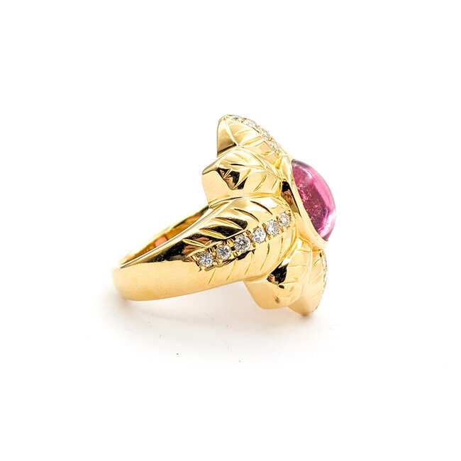 Ring Palm Motif .40ctw Round Diamonds 2.48ct Tourmaline Cabochon Pink Tourmaline 18ky sz6 224030151