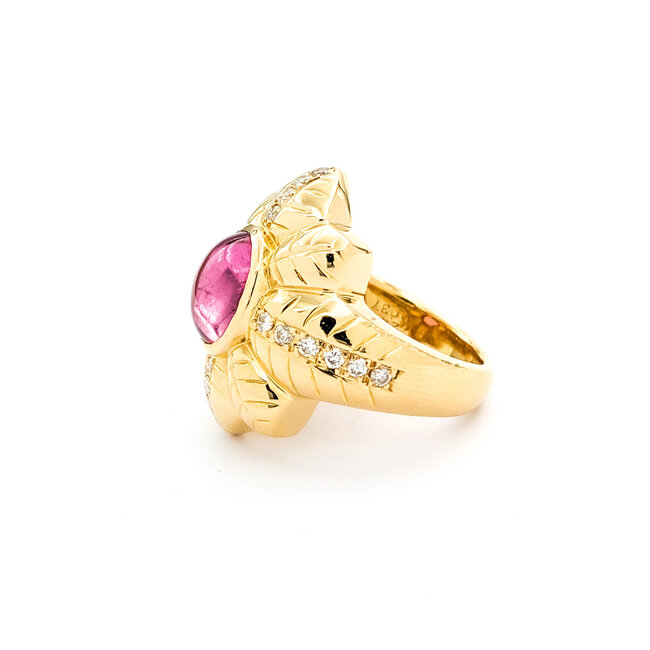 Ring Palm Motif .40ctw Round Diamonds 2.48ct Tourmaline Cabochon Pink Tourmaline 18ky sz6 224030151