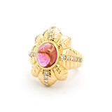  Ring Palm Motif .40ctw Round Diamonds 2.48ct Tourmaline Cabochon Pink Tourmaline 18ky sz6 224030151