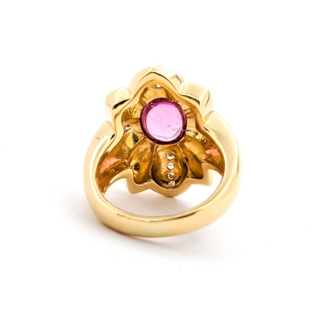 Ring Palm Motif .40ctw Round Diamonds 2.48ct Tourmaline Cabochon Pink Tourmaline 18ky sz6 224030151