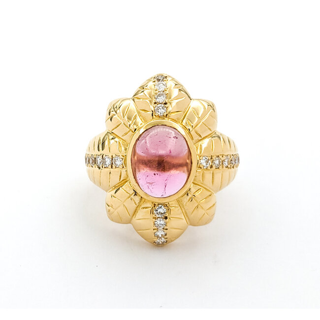Ring Palm Motif .40ctw Round Diamonds 2.48ct Tourmaline Cabochon Pink Tourmaline 18ky sz6 224030151