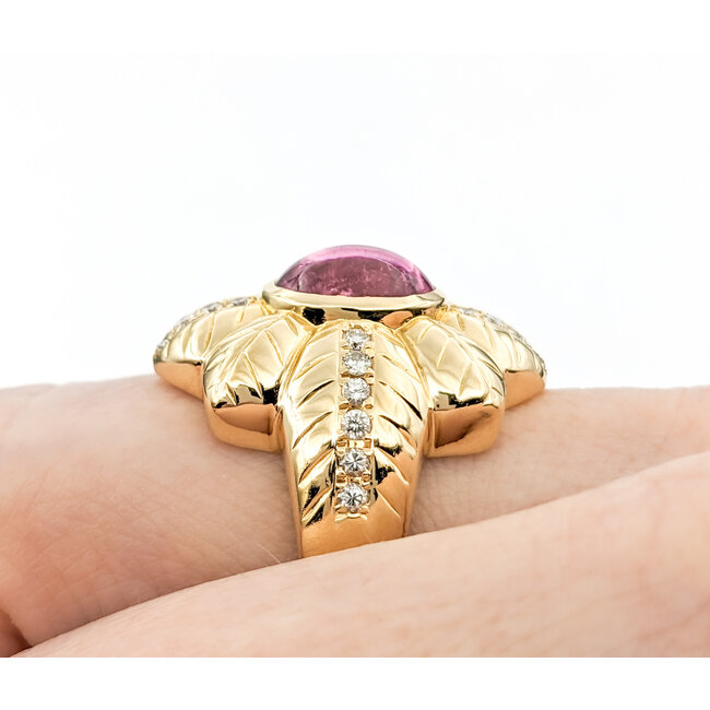 Ring Palm Motif .40ctw Round Diamonds 2.48ct Tourmaline Cabochon Pink Tourmaline 18ky sz6 224030151