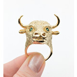  Ring Bull Head with Horns Custom Design .20ctw Round Emerald 14ky sz12 124030158