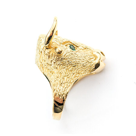 Ring Bull Head with Horns Custom Design .20ctw Round Emerald 14ky sz12 124030158