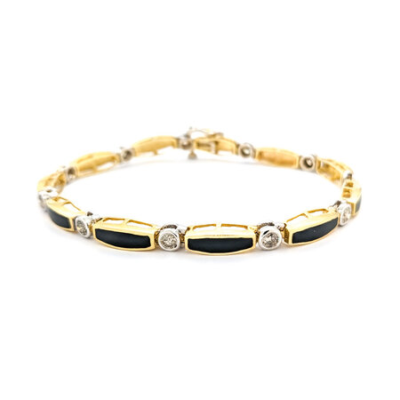 Bracelet 1.50ctw Round Diamond Onyx 14ky 7.75" 223060041