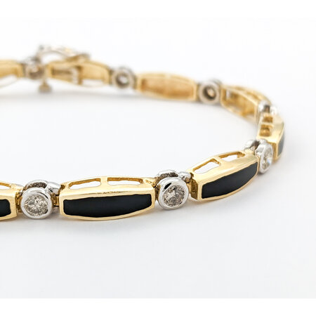 Bracelet 1.50ctw Round Diamond Onyx 14ky 7.75" 223060041