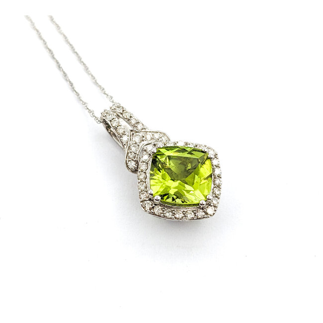 Pendant Drop 0.30ctw Round Diamonds 2.15ctw Peridot 10.5x10.5mm 10kw 18" 124031253