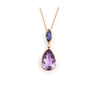 Pendant Drop 0.02ctw Round Diamonds 4.04ctw Amethyst 1x.25" 14kr 18" 124031263