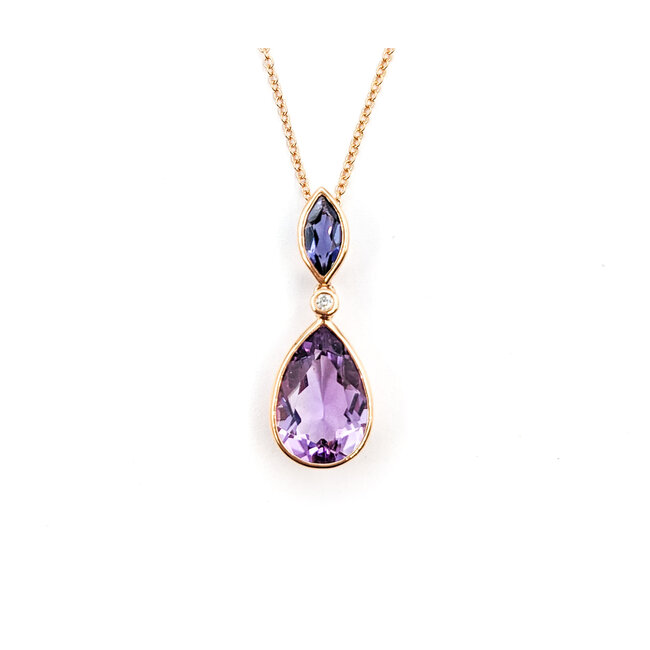 Pendant Drop 0.02ctw Round Diamonds 4.04ctw Amethyst 1x.25" 14kr 18" 124031263