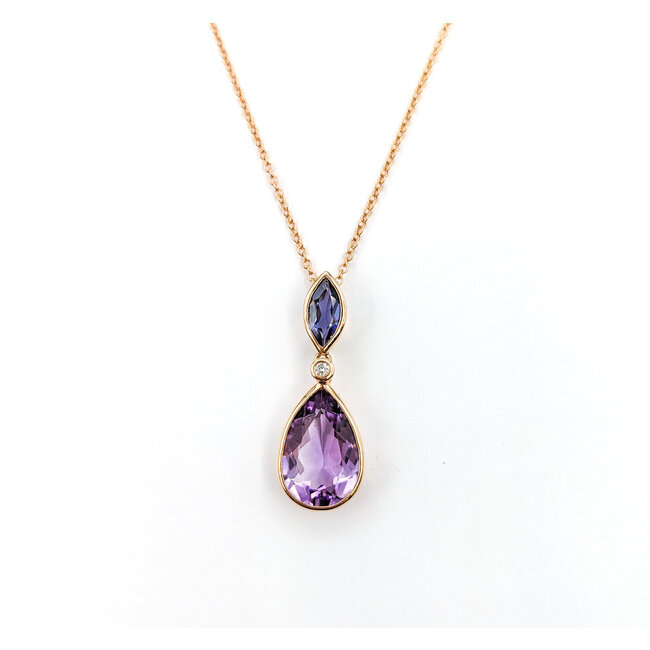 Pendant Drop 0.02ctw Round Diamonds 4.04ctw Amethyst 1x.25" 14kr 18" 124031263