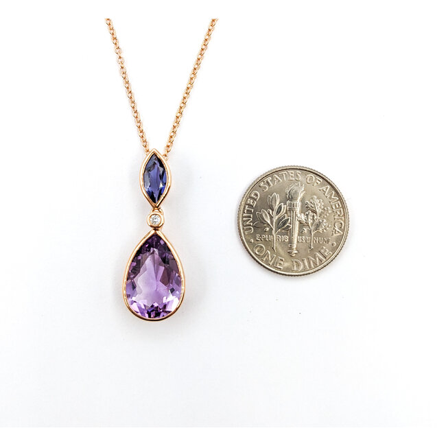 Pendant Drop 0.02ctw Round Diamonds 4.04ctw Amethyst 1x.25" 14kr 18" 124031263