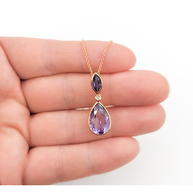 Pendant Drop 0.02ctw Round Diamonds 4.04ctw Amethyst 1x.25" 14kr 18" 124031263
