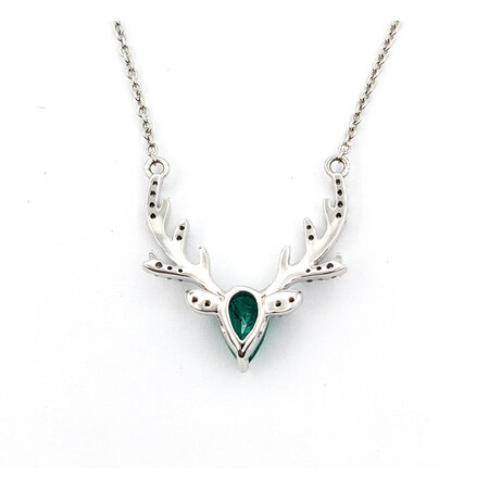 Pendant Deer Antlers 0.06ctw Round Diamonds 0.36ctw Emerald .50x.5mm 14kw 18" 124031264