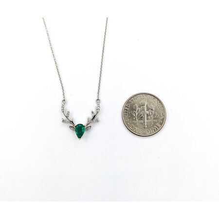 Pendant Deer Antlers 0.06ctw Round Diamonds 0.36ctw Emerald .50x.5mm 14kw 18" 124031264