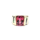  Ring 1980's 3.10ct Cushion Pink Tourmaline .18ctw Tsavorite Garnets 14ktt sz6 224030163