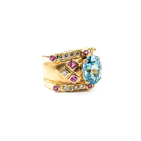 Ring Custom .20ctw Round Diamonds 5.2ct Blue Zircon .50ctw Pink Sapphires18ky sz6 224030157