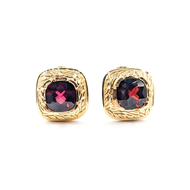Earrings 6.50ctw Cushion Garnets Omega Back 16x16mm 14ky 224034151