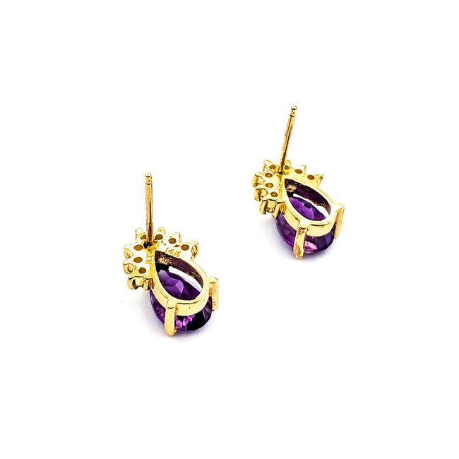 Earrings .16ctw Round Diamonds Stud 2.3ctw Amethyst 12x9mm 14ky 124034166