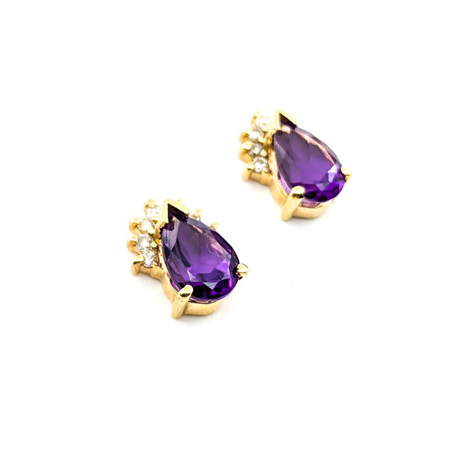 Earrings .16ctw Round Diamonds Stud 2.3ctw Amethyst 12x9mm 14ky 124034166