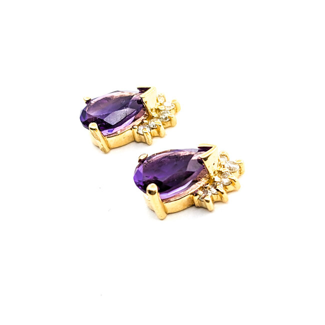 Earrings .16ctw Round Diamonds Stud 2.3ctw Amethyst 12x9mm 14ky 124034166