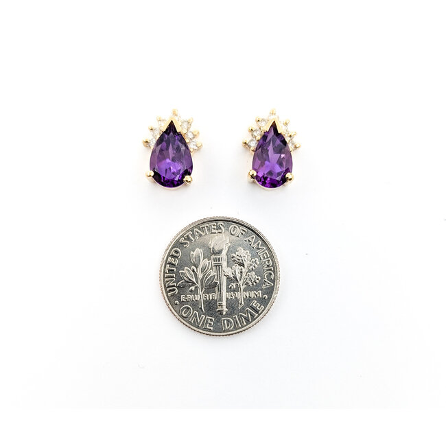 Earrings .16ctw Round Diamonds Stud 2.3ctw Amethyst 12x9mm 14ky 124034166