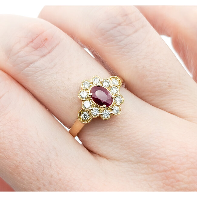 Ring 0.41ctw Round Diamonds 0.50ct Ruby 14ky sz6.25 124030183