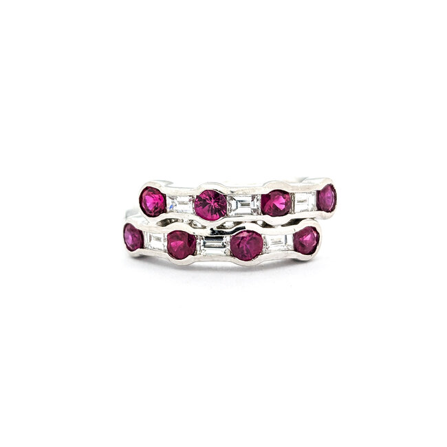 Ring 0.52ctw Baguette Diamonds 1.00ctw Ruby 900pt sz6 124030186