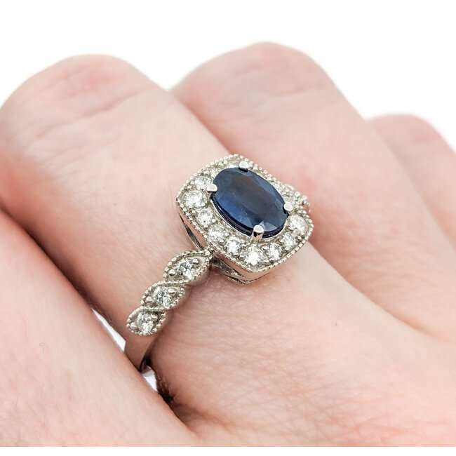 Ring 0.36ctw Round Diamonds 1.56ct Sapphire 14kw sz7 124030214